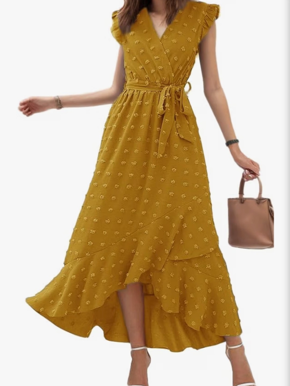 🌼B2G1🌼 BTFBM Mustard Wrap Maxi Dress with Ruffle Hem and Tie Waist